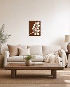 Cream Bloom Brown unframed print is shown framed for styling in a living room; frame not included