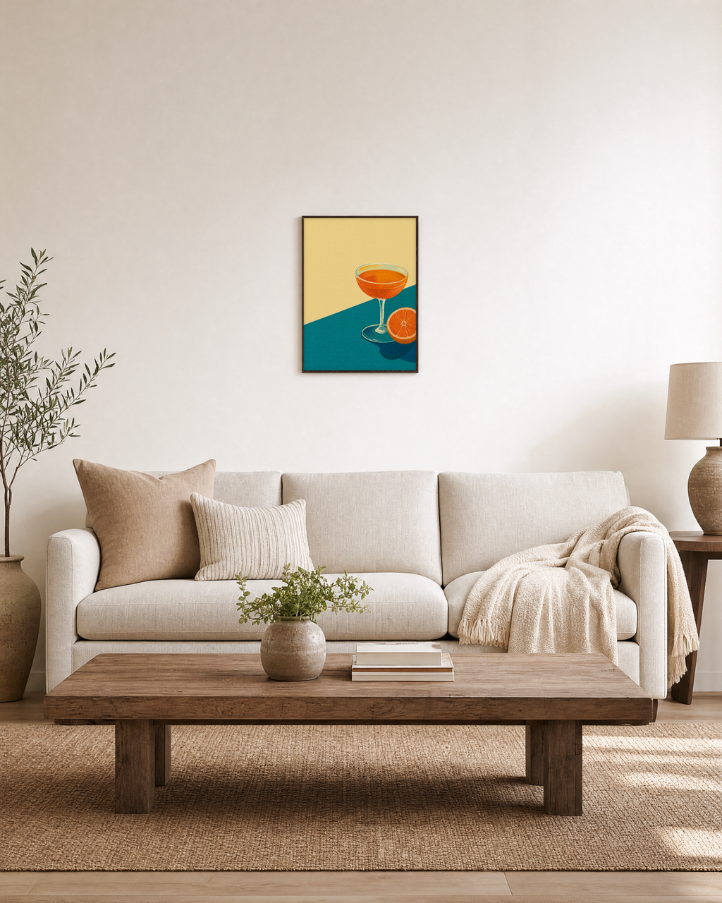 One Coupe Citrus Split unframed print is shown framed for styling in a living room; frame not included