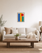 Three Color Slabs One Circle unframed print is shown framed for styling in a living room; frame not included