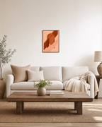 Terracotta Arch unframed print is shown framed for styling in a living room; frame not included