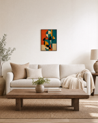 Circle Stack geometric art prints: unframed print is shown framed for styling in a living room; frame not included