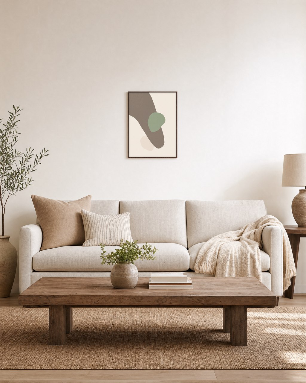 Soft Window unframed print is shown framed for styling in a living room; frame not included