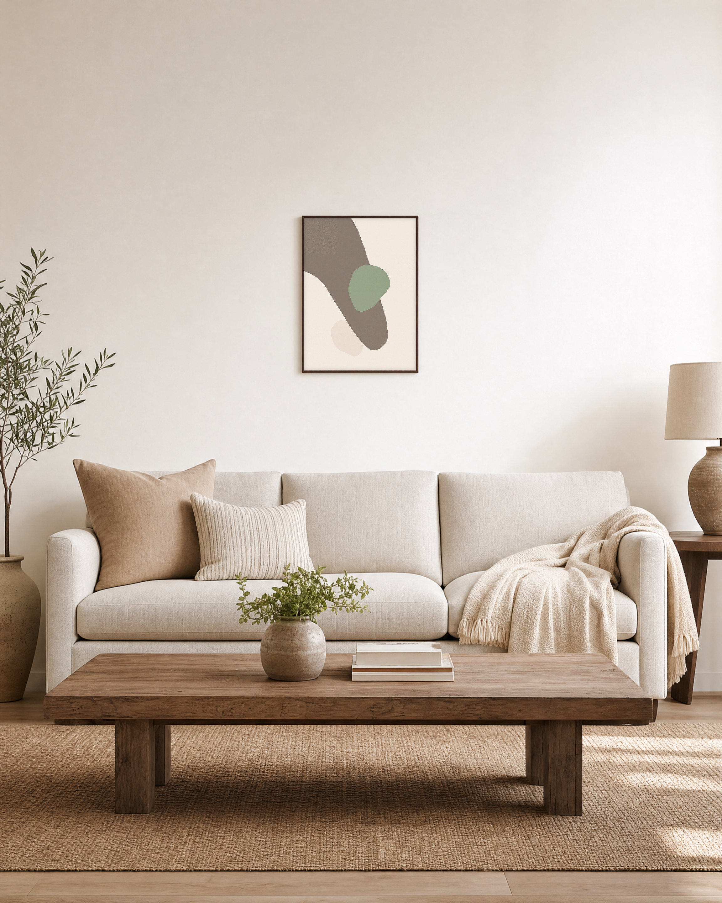 Soft Window unframed print is shown framed for styling in a living room; frame not included