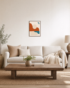 Horizon Sun unframed print is shown framed for styling in a living room; frame not included