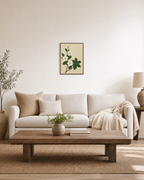 Branch in Bloom botanical illustration prints: unframed print is shown framed for styling in a living room; frame not included