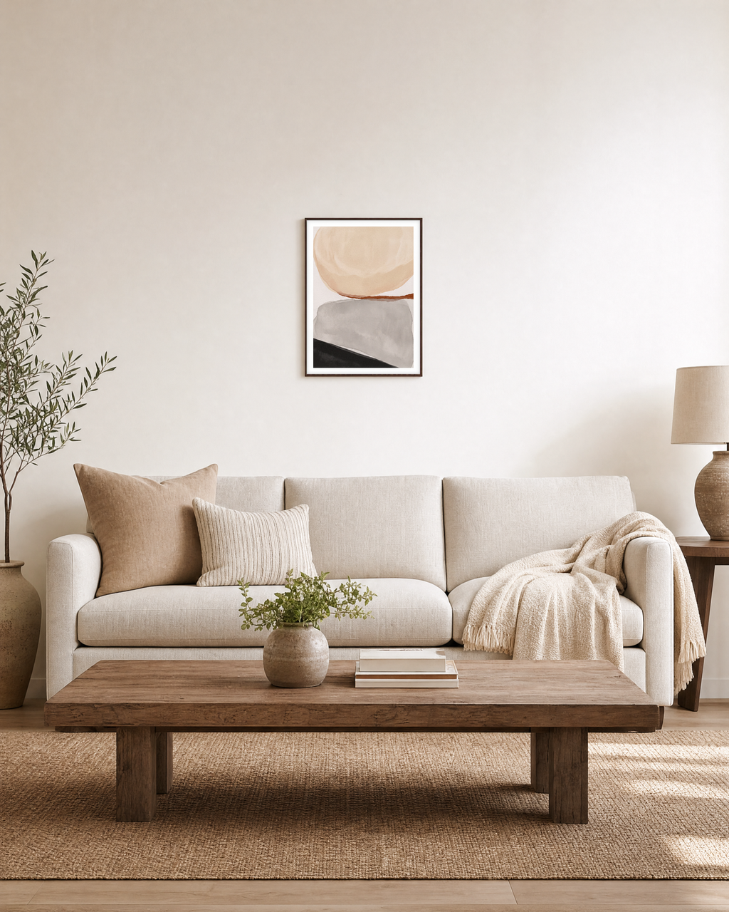 Layered Soft Planes unframed print is shown framed for styling in a living room; frame not included