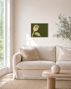 Ivory Bloom Forest unframed print is shown framed for styling in a living room; frame not included