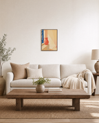 One Pitcher Window Seat unframed print is shown framed for styling in a living room; frame not included