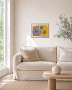 Sunday Figs fig wall art: unframed print is shown framed for styling in a living room; frame not included