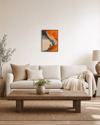 Orange Wave Circles unframed print is shown framed for styling in a living room; frame not included