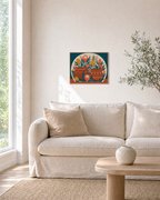 Coral Thicket Vessel Remap unframed print is shown framed for styling in a living room; frame not included