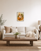 Cocoa Hour cocoa mug print: unframed print is shown framed for styling in a living room; frame not included