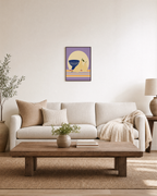 Navy Bowl Daisy Stem Remap unframed print is shown framed for styling in a living room; frame not included