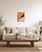 Peach Navy Cut unframed print is shown framed for styling in a living room; frame not included