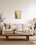 Four Fungi Walk unframed print is shown framed for styling in a living room; frame not included