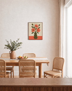 Table Poppies poppy art print: unframed print is shown framed for styling in a dining room; frame not included