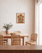 Morning Florets terracotta pot flower wall art: unframed print is shown framed for styling in a dining room; frame not included