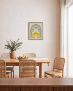 Bloom Cottage cottage wall art: unframed print is shown framed for styling in a dining room; frame not included