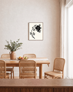 Ink Branch Fruit unframed print is shown framed for styling in a dining room; frame not included
