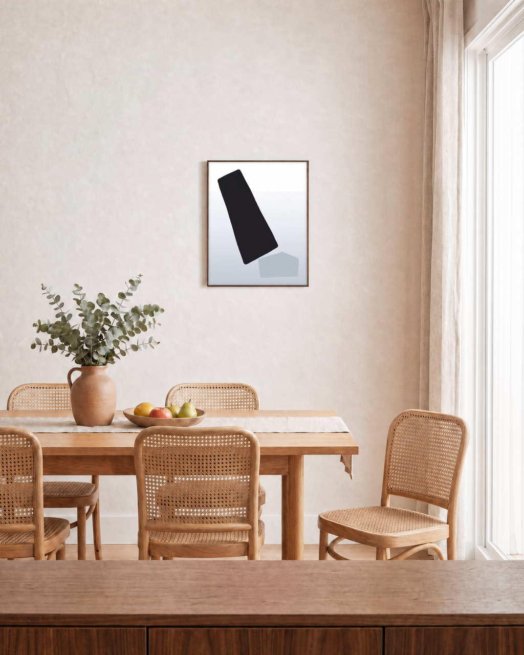 Pure Form unframed print is shown framed for styling in a dining room; frame not included