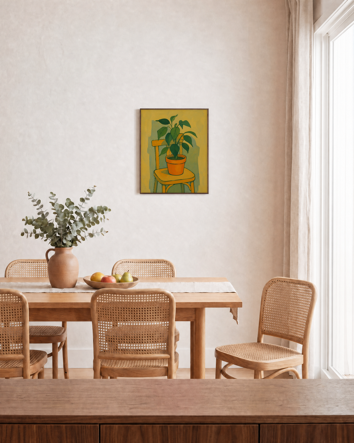 Chair Plant chair plant print: unframed print is shown framed for styling in a dining room; frame not included