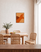 Orange Curve and Brown Form orange curve and brown form wall art print: unframed print is shown framed for styling in a dining room; frame not included