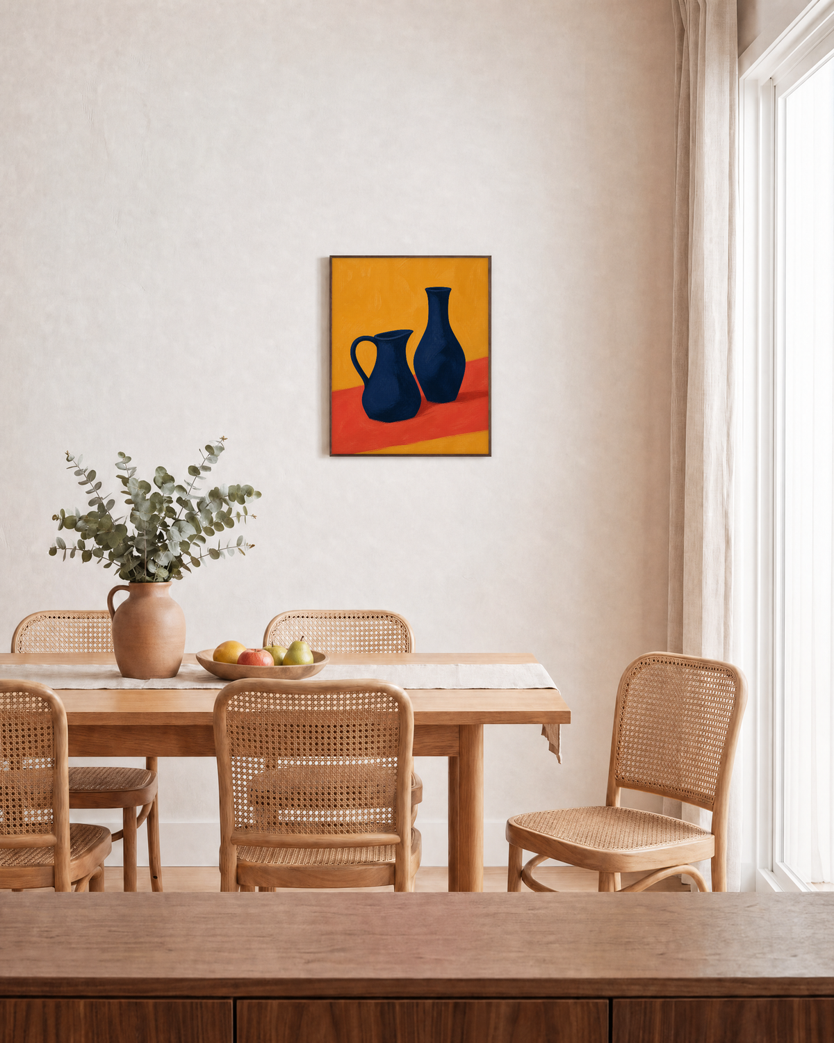 Table Pair vase wall art: unframed print is shown framed for styling in a dining room; frame not included