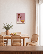 Pitcher and Lemon Studio edition unframed print is shown framed for styling in a dining room; Frame not included