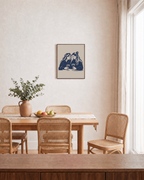 Wine Friends wine friends print: unframed print is shown framed for styling in a dining room; frame not included