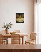 Night Skaters christmas prints: unframed print is shown framed for styling in a dining room; frame not included