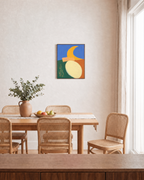 Split Horizon unframed print is shown framed for styling in a dining room; frame not included