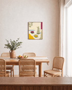 Oil Pourer Table unframed print is shown framed for styling in a dining room; frame not included