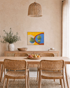 Three Figs Press edition unframed print is shown framed for styling in a dining room; Frame not included