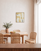 Nine Studies unframed print is shown framed for styling in a dining room; frame not included
