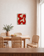 Ribbon Detour red ribbon path wall art: unframed print is shown framed for styling in a dining room; frame not included