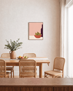 Red Vessel Cluster Studio edition unframed print is shown framed for styling in a dining room; Frame not included