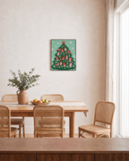 Mitten Tree mitten tree print: unframed print is shown framed for styling in a dining room; frame not included