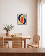 Afternoon Stack navy curve coral stack wall art: unframed print is shown framed for styling in a dining room; frame not included