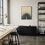 Charcoal Hill Rings from Path topographic line print: unframed print is shown framed for styling in an architect drafting studio; frame not included