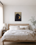 Dark Vessel unframed print is shown framed for styling in a bedroom; frame not included