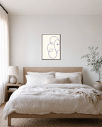 Indigo Profile Line unframed print is shown framed for styling in a bedroom; frame not included