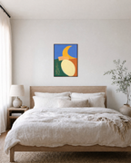 Split Horizon unframed print is shown framed for styling in a bedroom; frame not included