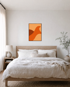 Dune Sweep unframed print is shown framed for styling in a bedroom; frame not included