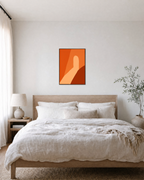 Terracotta Arch unframed print is shown framed for styling in a bedroom; frame not included