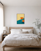 One Coupe Citrus Split unframed print is shown framed for styling in a bedroom; frame not included