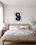 Window Loop black loop blue window wall art: unframed print is shown framed for styling in a bedroom; frame not included