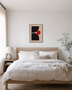 Block Signal geometric poster print: unframed print is shown framed for styling in a bedroom; frame not included