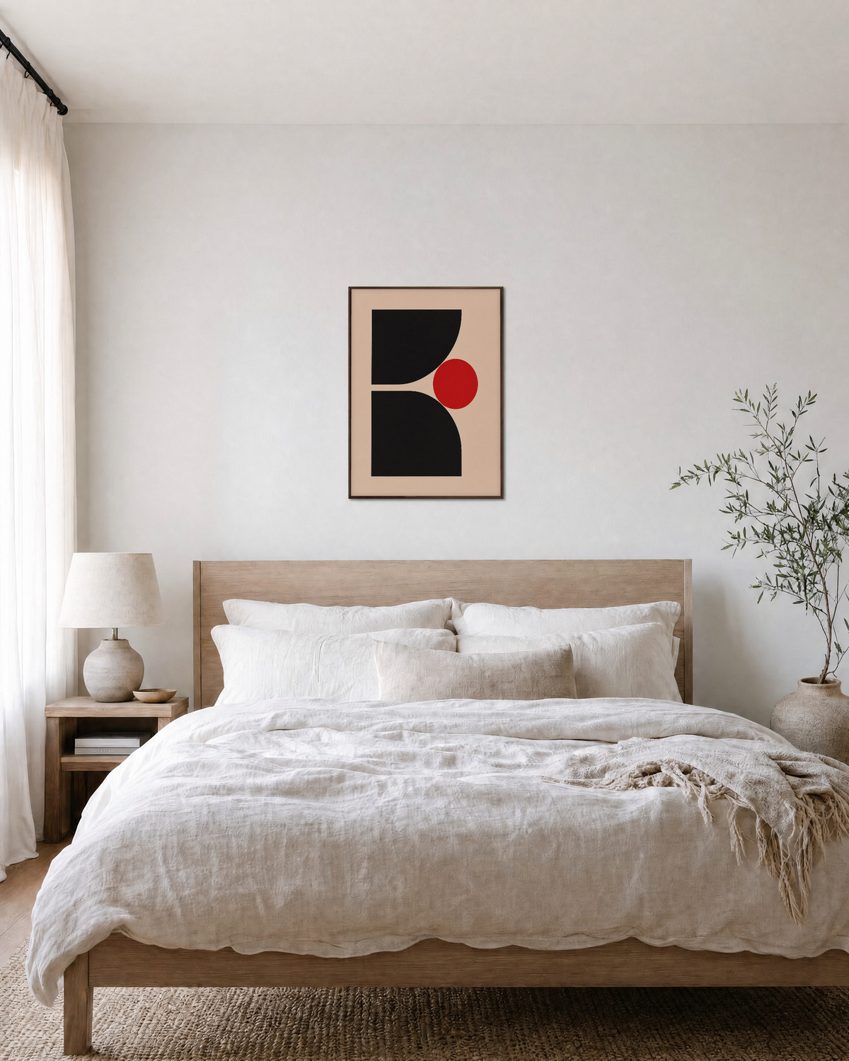Block Signal geometric poster print: unframed print is shown framed for styling in a bedroom; frame not included