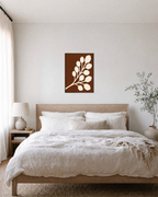 Cream Bloom Brown unframed print is shown framed for styling in a bedroom; frame not included