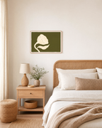 Ivory Bloom Forest unframed print is shown framed for styling in a bedroom; frame not included